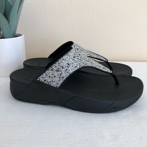 New Fitflop Lulu Glitter Splash Black/White Toe Post Sandals Women’s 10 - Picture 5 of 11